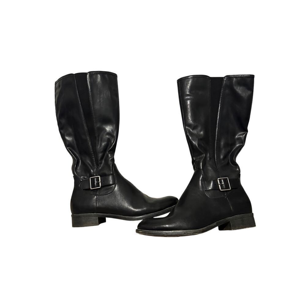 Kim Rogers Size 11 Black Expanded Calf Buckle Tall Boots Closet Staple FLAWED